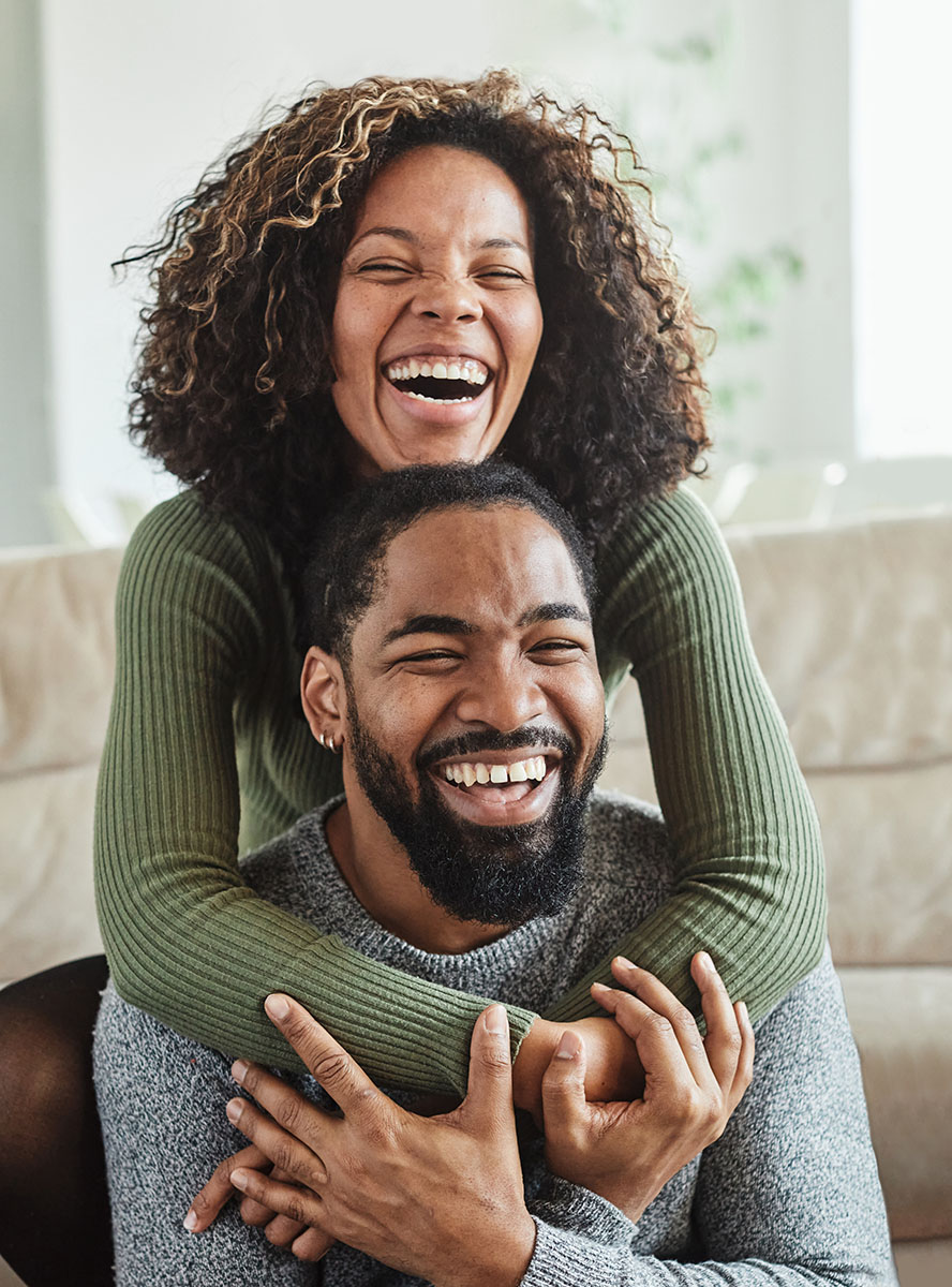 Smiling couple relaxing together
